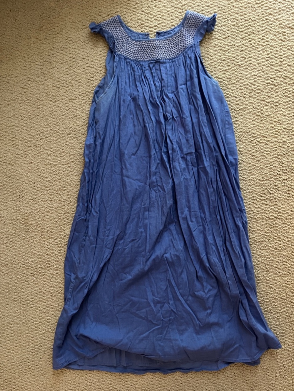 Smocked Yoke Blue Sleeveless Dress